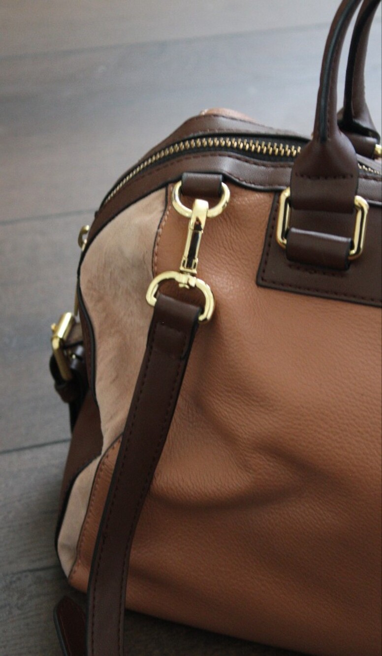 BCBGMAXAZRIA Brown Leather Satchel Bag with Gold Hardware - Picture 4 of 12